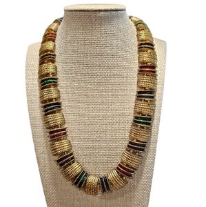 Vintage Goldtone Red, Green and Blue Choker Necklace.